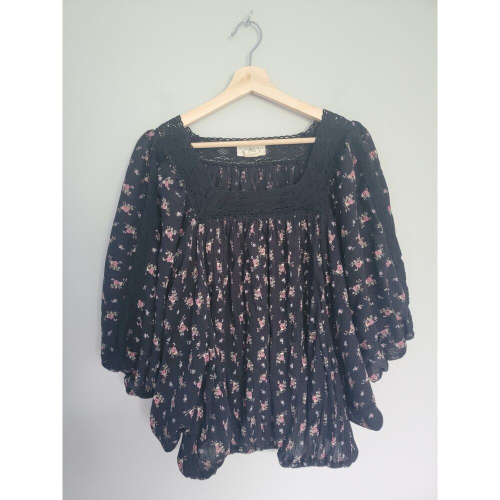 Denim & Supply Ralph Lauren S Floral Oversized Square Neck Boho Top Blouse Black